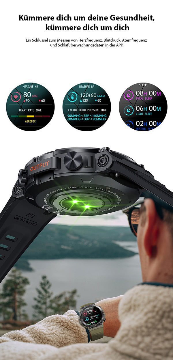 SANDA 2023 1,39 Zoll Militär-Smartwatch für Herren