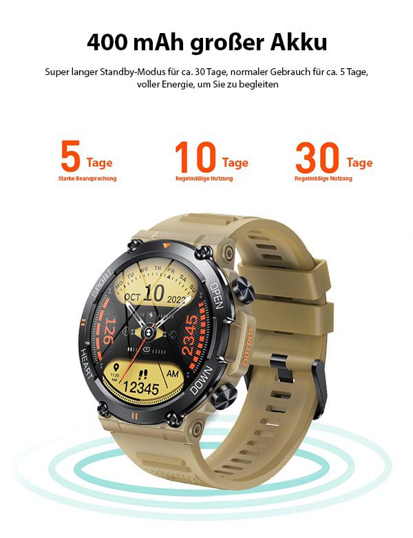 SANDA 2023 1,39 Zoll Militär-Smartwatch für Herren